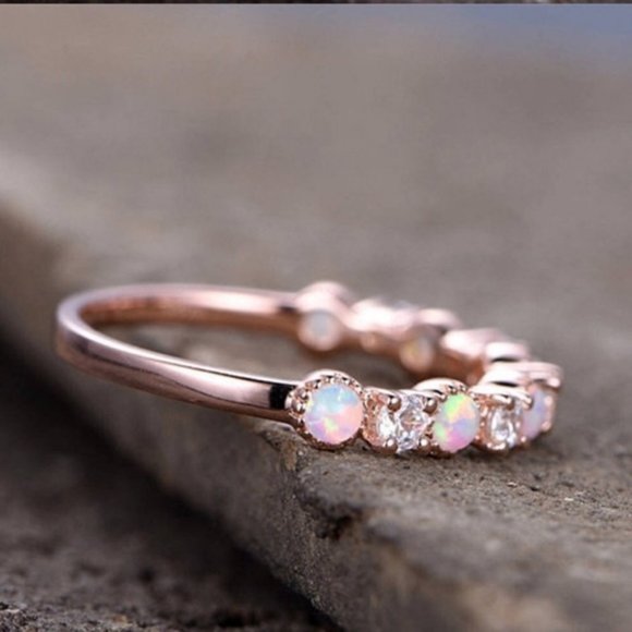 NEW 18K Rose Gold Diamond Opal Half Eternity Ring - Picture 5 of 5